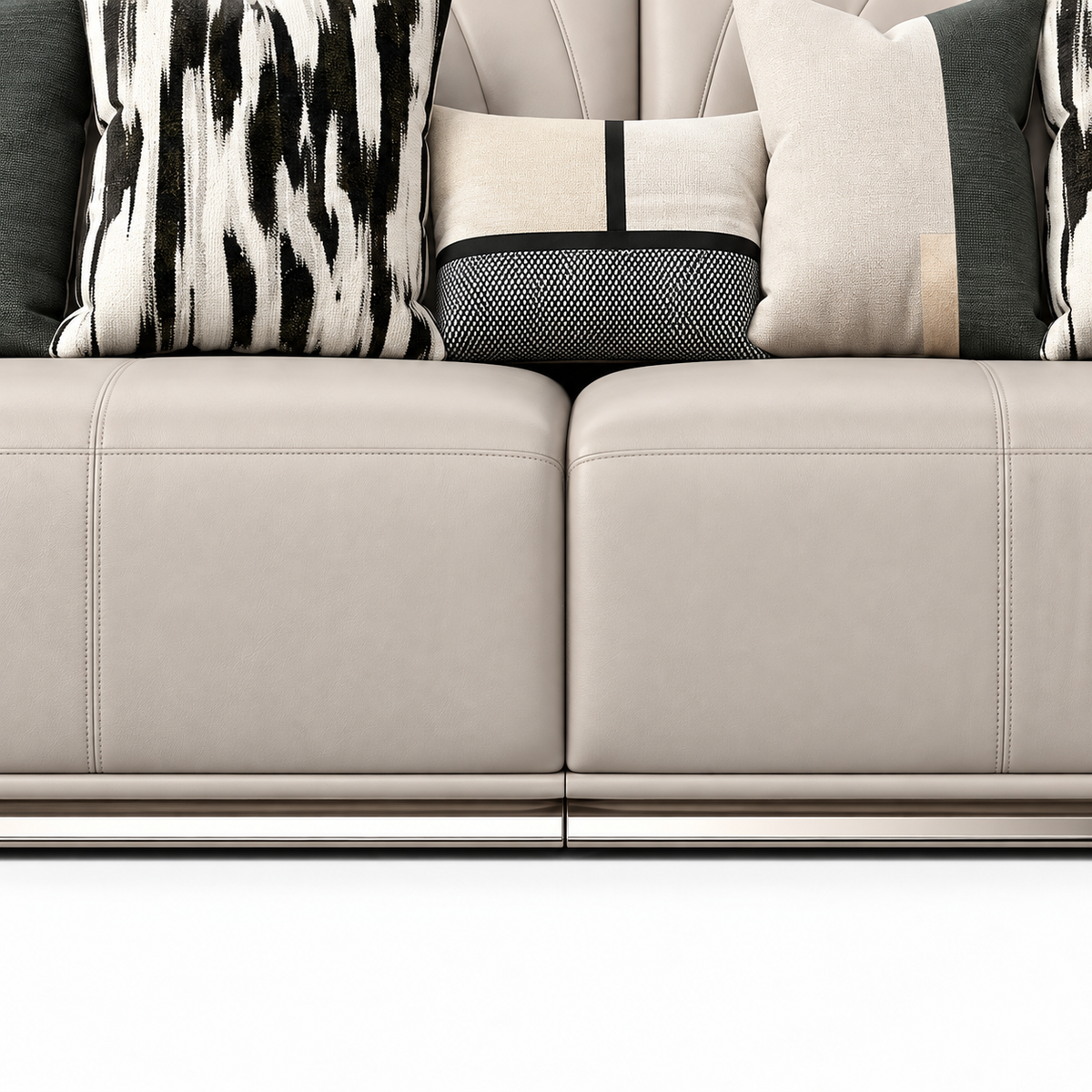 Ardellon Loveseat — visible seat cushions, their seams, and the lower front base beneath them (detail edited from existing product photo)