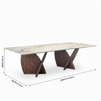 Avellino Marble Dining Table dimension diagram from the generated 45-degree view