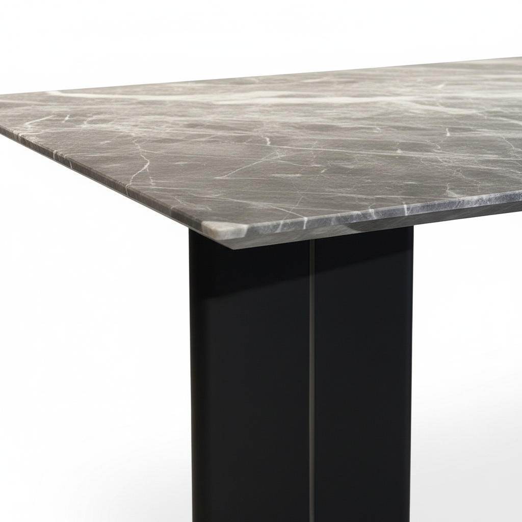 Bravura Wood Dining Table marble edge and support connection detail