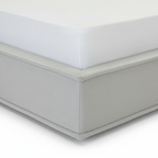 Bressac Bed close-up of side frame detail on a white background