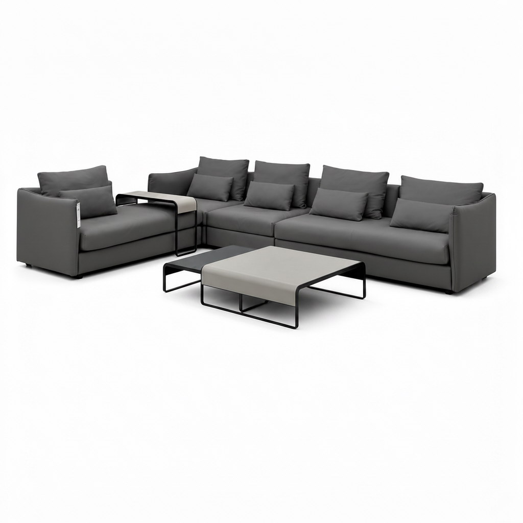 Caelis Sectional dark gray modular sofa with coffee tables, left-front 45-degree view