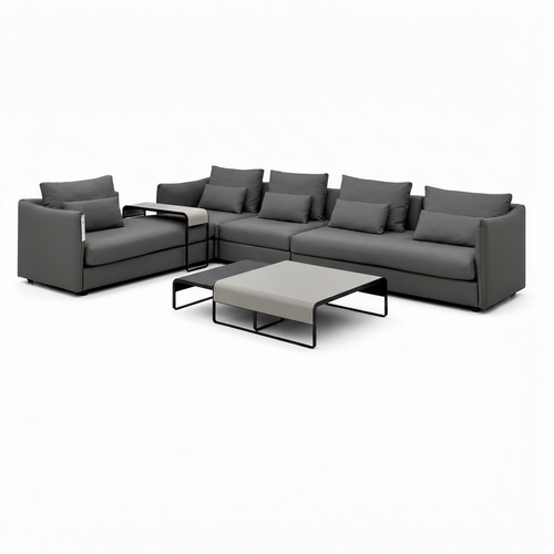 Caelis Sectional dark gray modular sofa with coffee tables, left-front 45-degree view