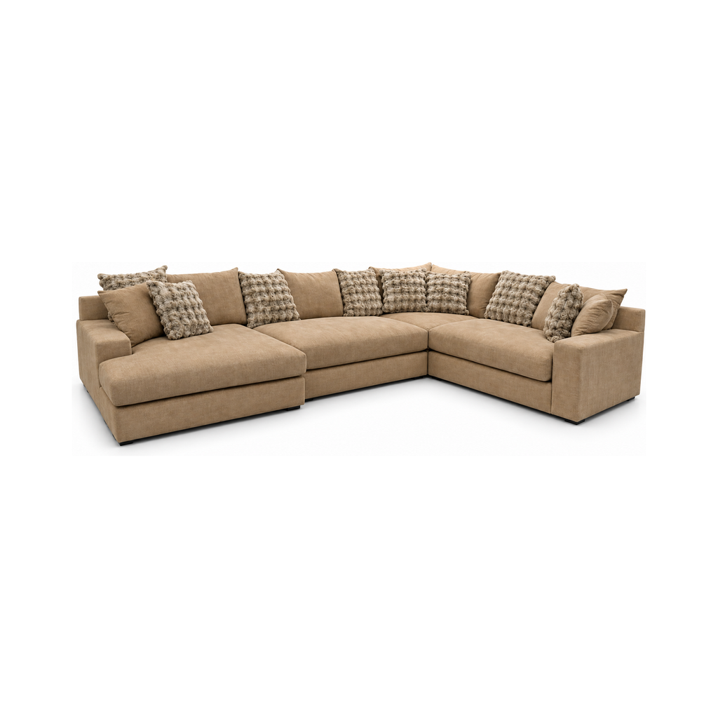 Camberly Camel Sectional — full product, square white background