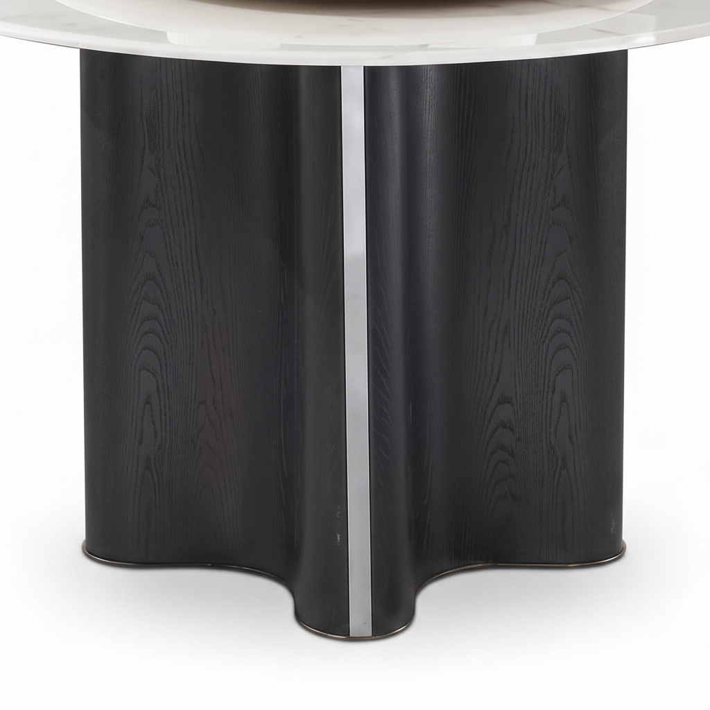 Carina Marble Round Dining Table pedestal panel and silver strip detail