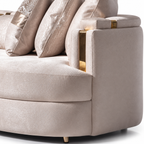 Carmela Mansion Sofa Almond Gold — gold trimmed right armrest (detail edited from existing product photo)