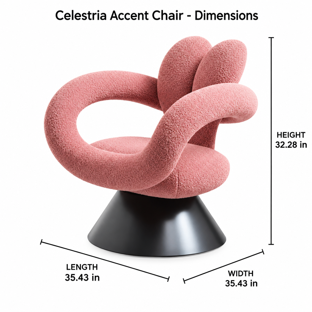 Celestria Accent Chair dimension diagram showing length 35.43 inches, width 35.43 inches, and height 32.28 inches.
