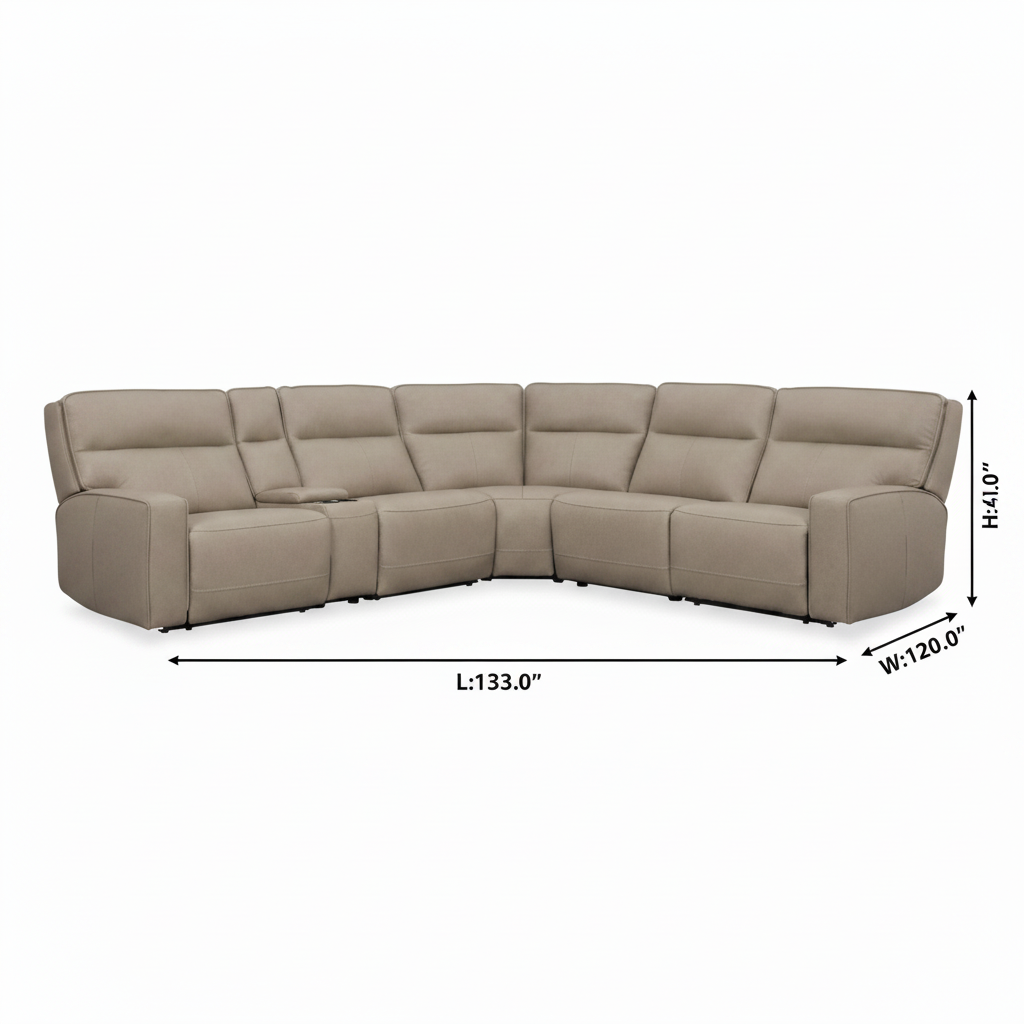 Cortevia Leather Sectional — dimensions diagram