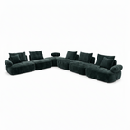 Damaris Sectional dark charcoal green curved sofa, left-front 45-degree view