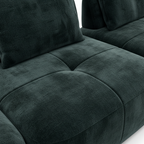 Damaris Sectional dark charcoal green plush upholstery, cushion seam, and fabric texture detail