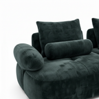 Damaris Sectional rounded arm, cylindrical bolster pillow, and curved upholstery detail