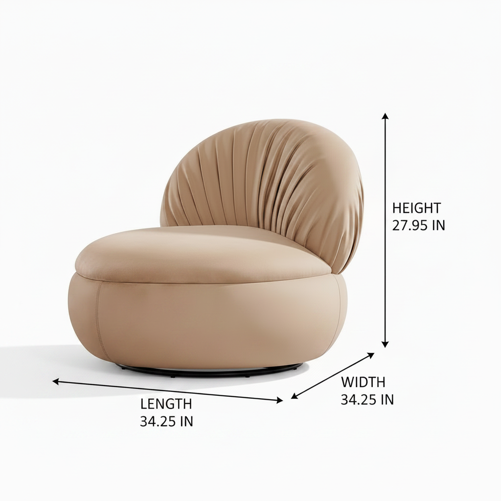 Dauphine Accent Chair dimension diagram showing Length 34.25 IN, Width 34.25 IN, and Height 27.95 IN on a white background