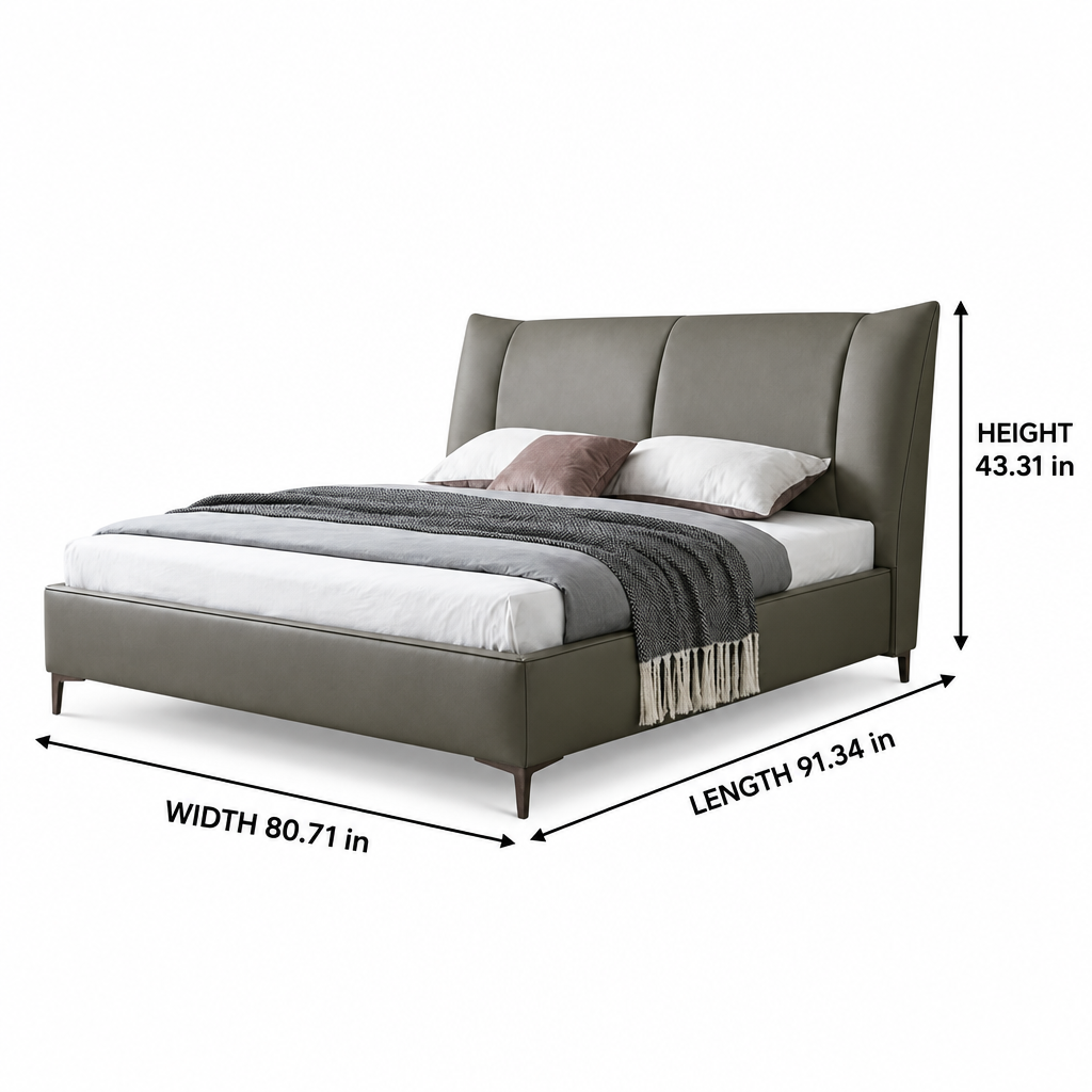 Davenor Bed dimension diagram showing bed length, width, and headboard height in inches.
