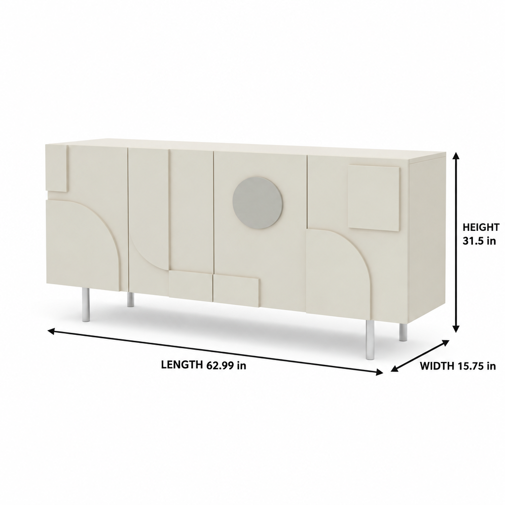 Demerique Sideboard dimension diagram showing 62.99 in length, 15.75 in depth, and 31.5 in height