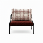 Dorellis Elarique Accent Chair front view showing the fabric seat, patterned cushion, and black metal frame.