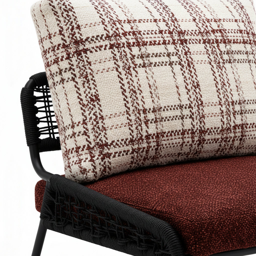 Dorellis Elarique Accent Chair detail view showing the patterned fabric cushion and textured upholstered seat.