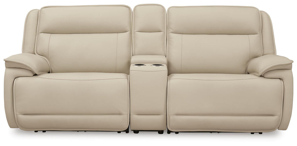 Double Deal Almond Power Reclining Loveseat with Console