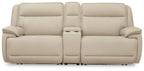 Double Deal Almond Power Reclining Loveseat with Console