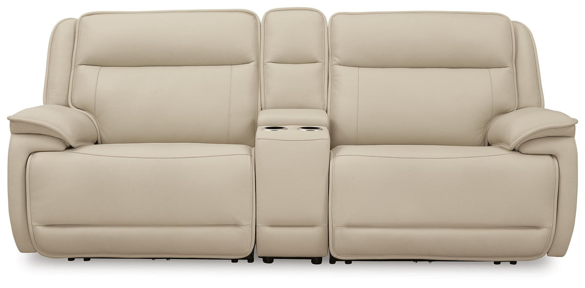 Double Deal Almond Power Reclining Loveseat with Console
