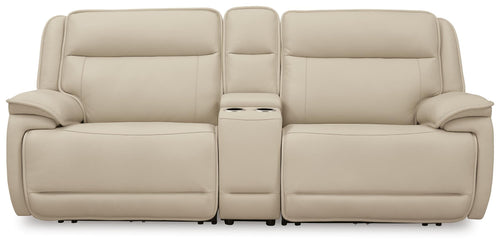 Double Deal Almond Power Reclining Loveseat with Console