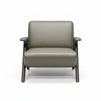 Dovarin Accent Chair front view showing the upholstered seat, backrest, armrests, and geometric support frame.