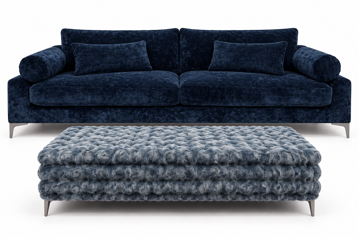 Dovaryn Indigo Sofa — optional seating + ottoman configuration