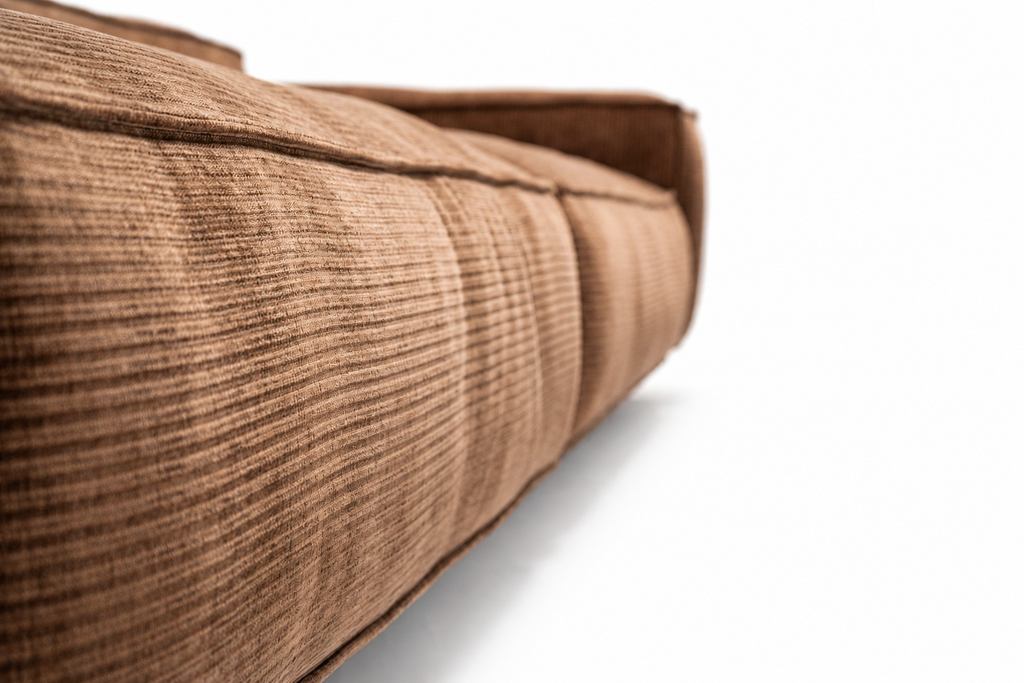 Elandro Sofa brown textured fabric and seat seam close-up