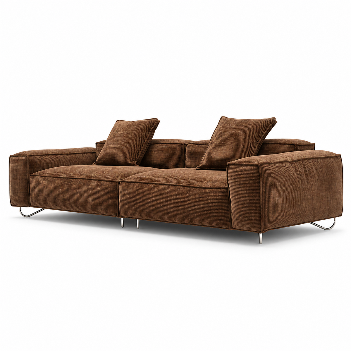 Elandro Sofa in brown textured fabric, front three-quarter view on white