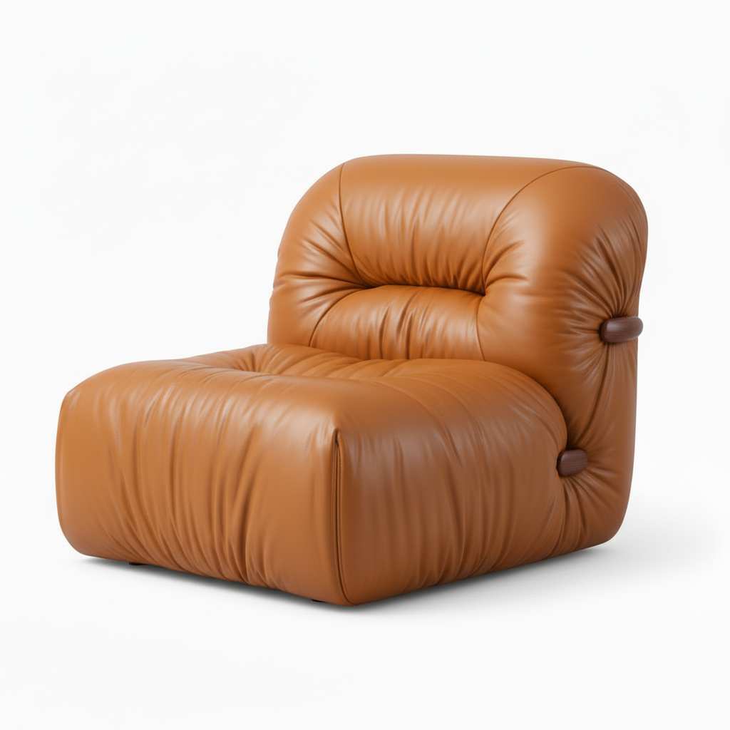Elarenzo Leather Accent Chair side view with the back facing right and the seating opening facing left on a white background.