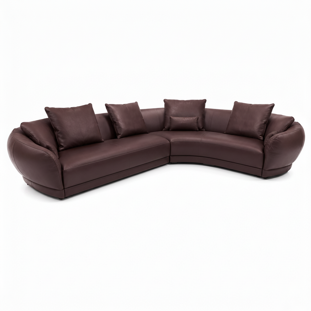 Elmont Sectional dark brown curved sofa, left-front 45-degree view