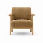 Elsinne Accent Chair front view showing the upholstered seat, curved backrest, and ash wood armrests