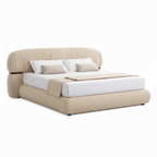 Embray Bed light beige fabric upholstered bed, front-left catalog view