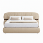 Embray Bed light beige fabric upholstered bed, straight-on front view