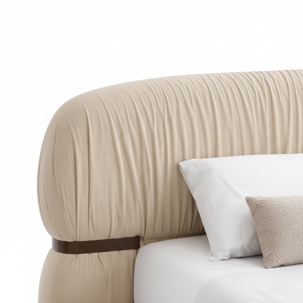 Embray Bed fabric headboard texture and vertical stitching detail