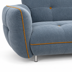 Faverique Sofa rounded arm, gold piping and individual silver metal leg detail