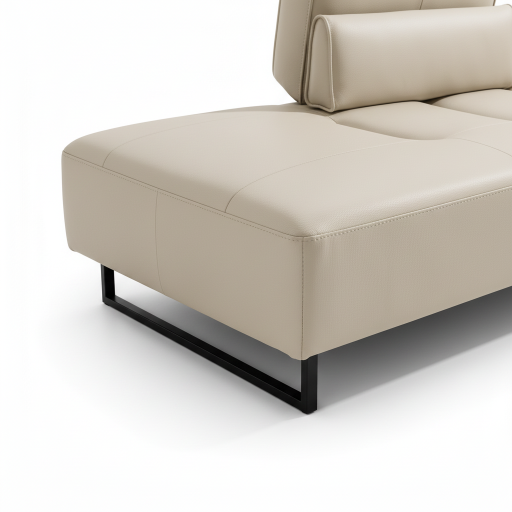 Fendrel Sectional cream chaise upholstery and black metal leg detail