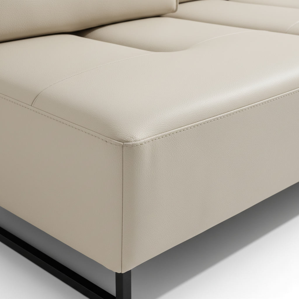 Fendrel Sectional cream upholstery, cushion seam, and fabric texture detail