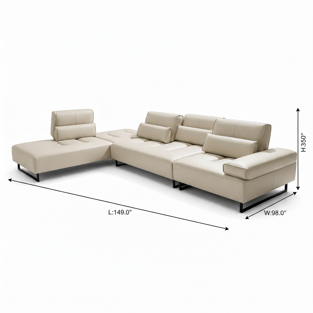 Fendrel Sectional dimensions, length 149 inches, width 98 inches, height 35 inches