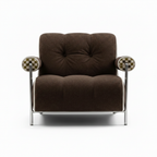 Feralisse Accent Chair front view showing the brown leather upholstery, curved backrest, and metal frame
