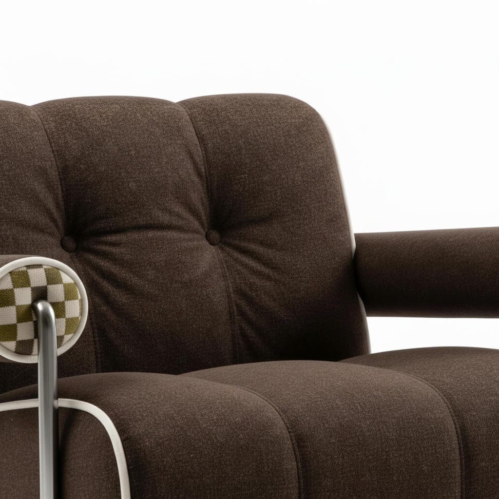 Feralisse Accent Chair close-up showing the segmented leather upholstery detail
