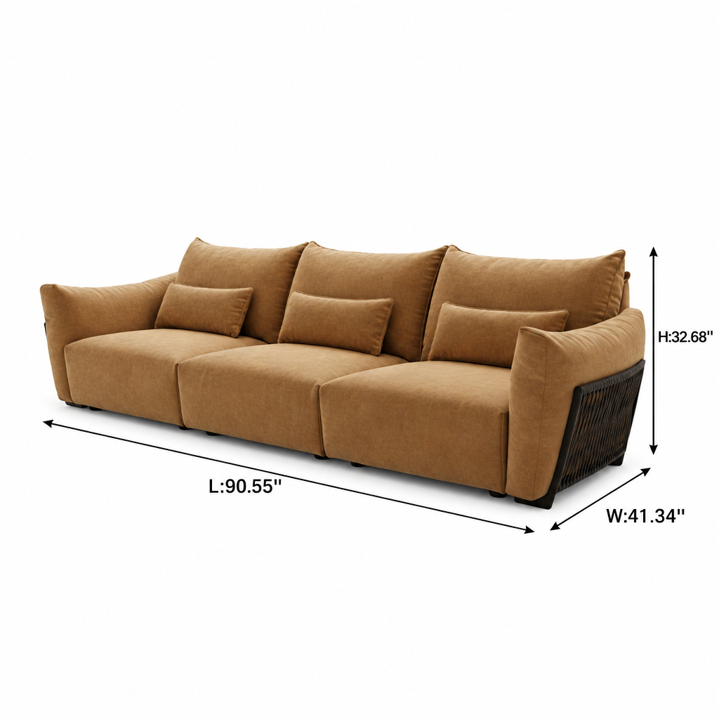 Fiorenne 3 Seater Sofa — dimensions on white background