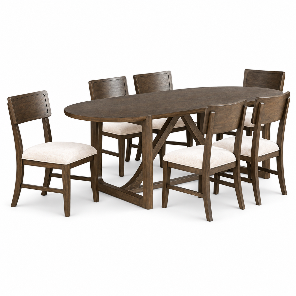 Vellara 7-Piece Dining Set with Wood Top — complete studio product view