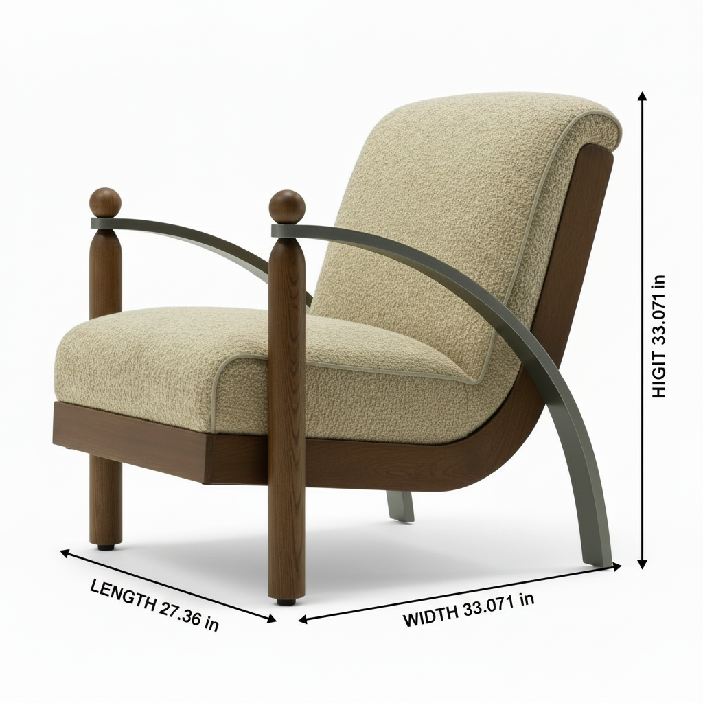 Foscano Accent Chair dimension diagram showing length 27.36 inches, width 33.071 inches, and height 33.071 inches.