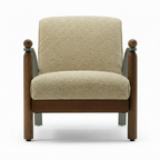 Foscano Accent Chair front view with upholstered seat, curved backrest, and wooden armrests