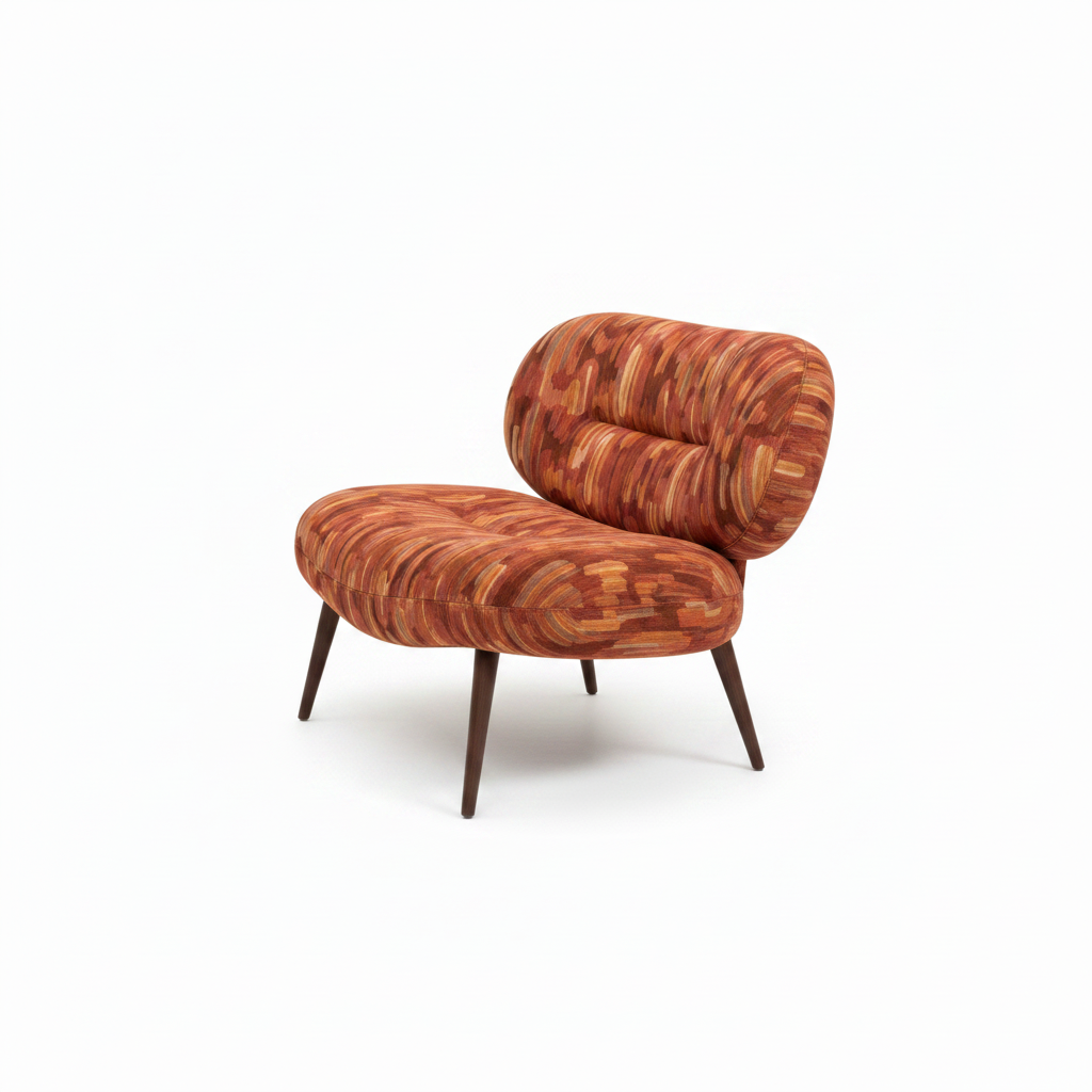 Foscelle Accent Chair side view with the back facing right and the seating opening facing left.
