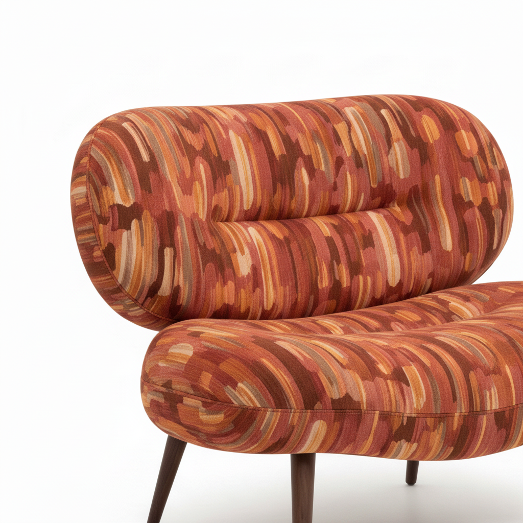 Foscelle Accent Chair rolled backrest detail showing the padded upholstery and curved construction.