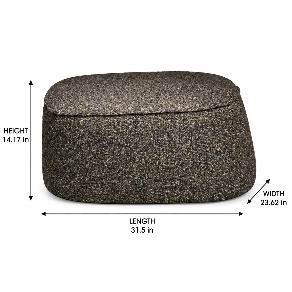 Gavelle Fabric Stool dimension diagram showing length 31.5 inches, width 23.62 inches, and height 14.17 inches.
