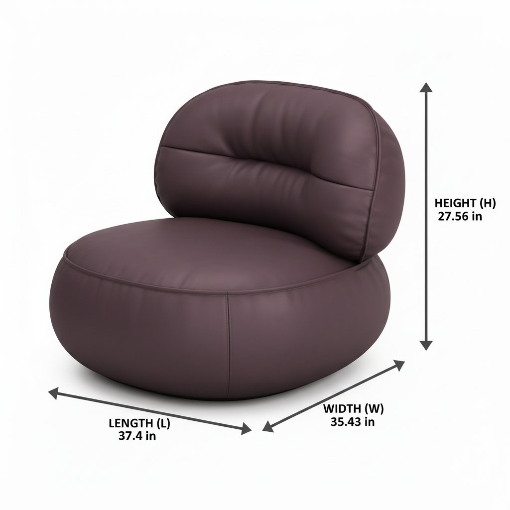 Gavelle Leather Accent Chair dimension diagram showing length 37.4 inches, width 35.43 inches, and height 27.56 inches
