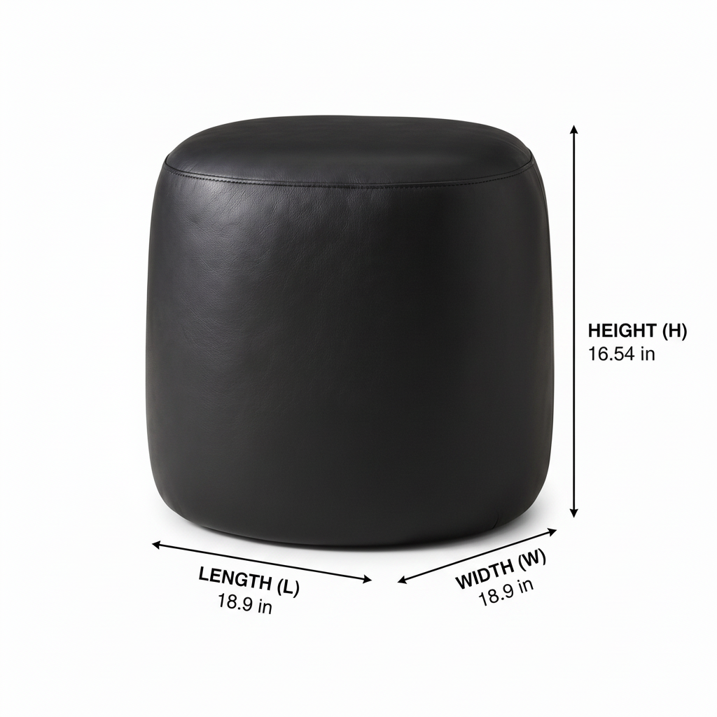 Gavelle Stool dimension diagram showing length 18.9 inches, width 18.9 inches, and height 16.54 inches