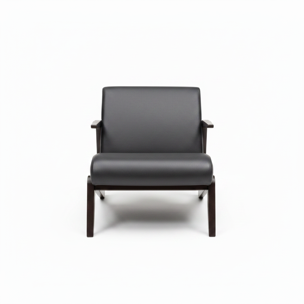 Gervano Leather Accent Chair front view showing the leather seat, cushioned backrest, curved arms, and supportive frame.