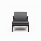 Gervano Leather Accent Chair front view showing the leather seat, cushioned backrest, curved arms, and supportive frame.
